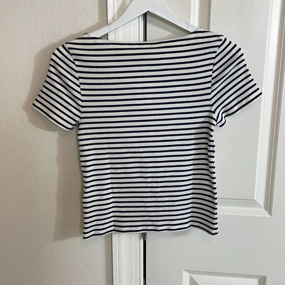 NWT J. Crew Classic Striped Navy and White Ribbed Cotton Top - Picture 2 of 2